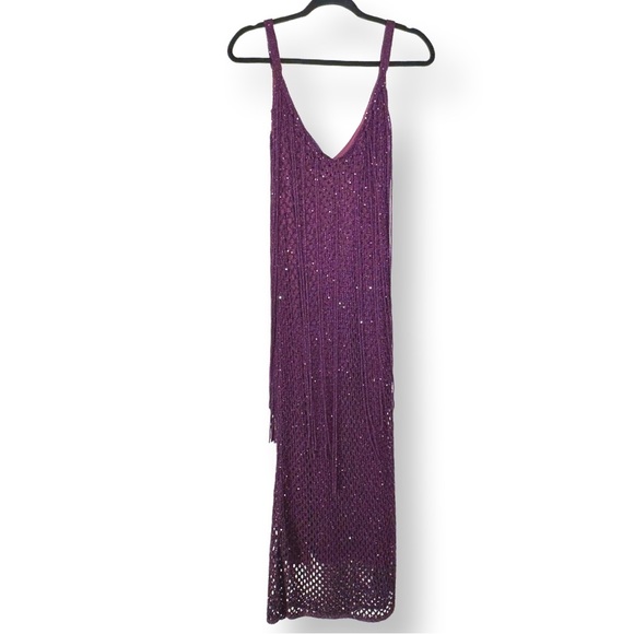 Zara Dresses Zara Aubergine Crochet Knit Sleeveless Maxi Dress Wlongline Fringe Med Poshmark